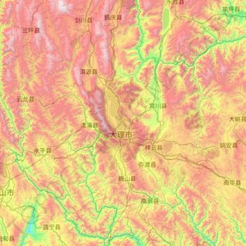 大理ペー族自治州の地形図、標高、地勢