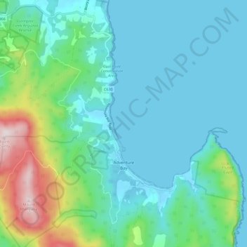 Adventure Bayの地形図、標高、地勢