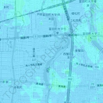 戸田川緑地の地形図、標高、地勢