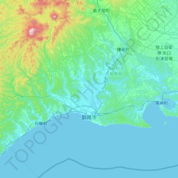 釧路市の地形図、標高、地勢