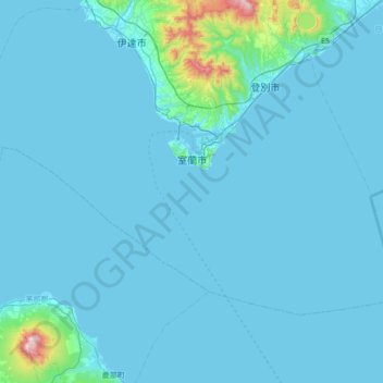 室蘭市の地形図、標高、地勢