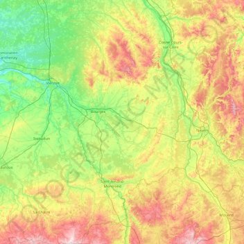 シェール県の地形図、標高、地勢