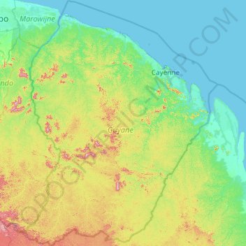 仏領ギアナの地形図、標高、地勢
