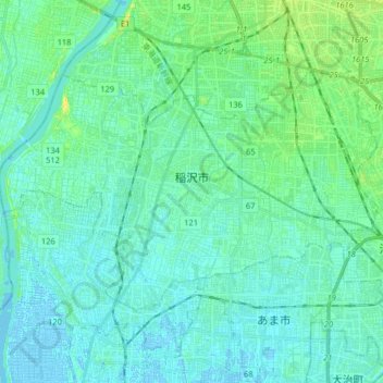 稲沢市の地形図、標高、地勢