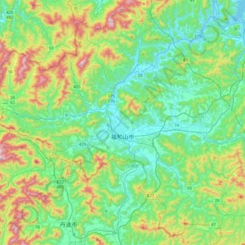 福知山市の地形図、標高、地勢