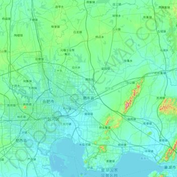肥東県の地形図、標高、地勢