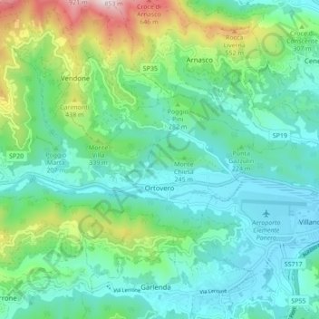 Ortoveroの地形図、標高、地勢