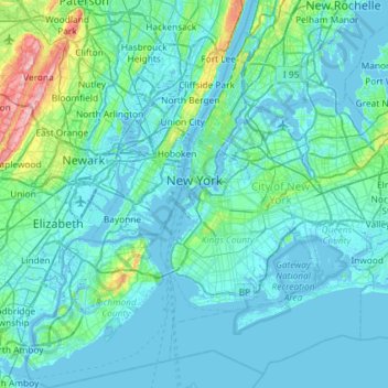 ニューヨークの地形図、標高、地勢