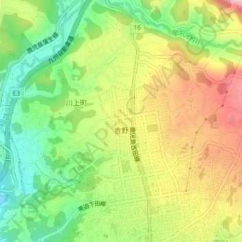 吉野二丁目の地形図、標高、地勢