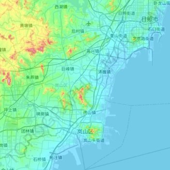 岚山区の地形図、標高、地勢