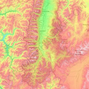 Ravalli Countyの地形図、標高、地勢