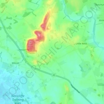 Great Nessの地形図、標高、地勢