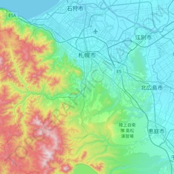 札幌市の地形図、標高、地勢