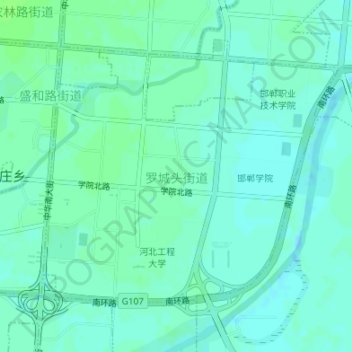 罗城头街道の地形図、標高、地勢