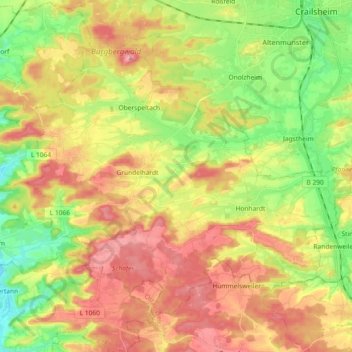 Frankenhardtの地形図、標高、地勢