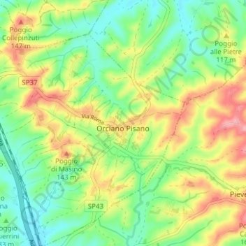 Orciano Pisanoの地形図、標高、地勢