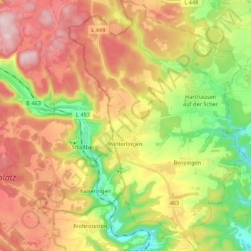 Winterlingenの地形図、標高、地勢