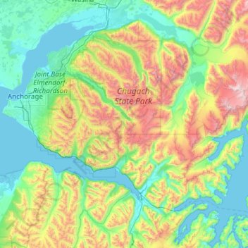 Anchorageの地形図、標高、地勢