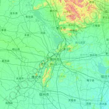 徐州市の地形図、標高、地勢