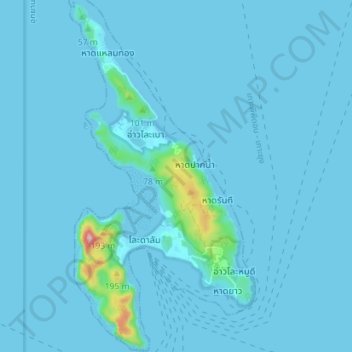 Ko Phi Phi Donの地形図、標高、地勢