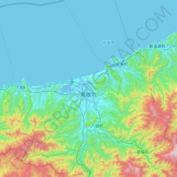 鳥取市の地形図、標高、地勢