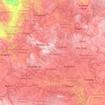 ベラルーシの地形図、標高、地勢