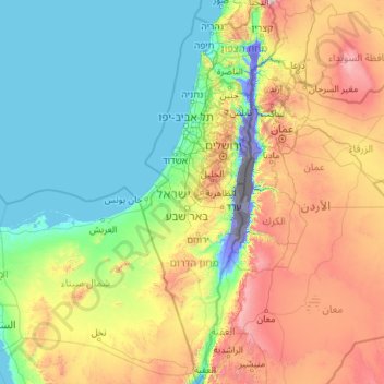 イスラエルの地形図、標高、地勢