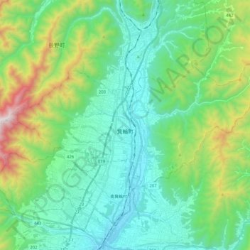 箕輪町の地形図、標高、地勢
