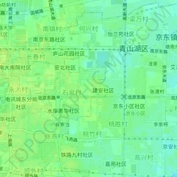 北京东路社区の地形図、標高、地勢
