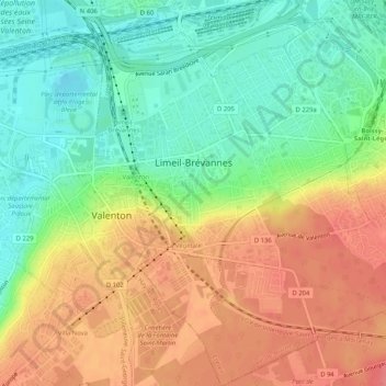 Limeil-Brévannesの地形図、標高、地勢