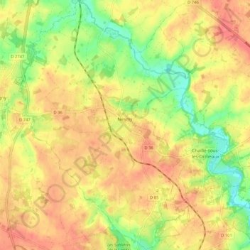 Nesmyの地形図、標高、地勢