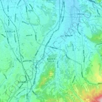 富田林市の地形図、標高、地勢