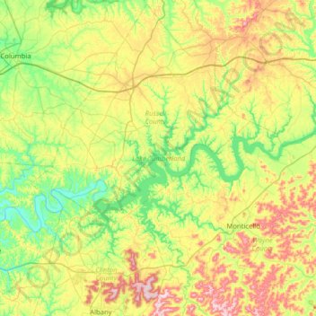 Lake Cumberlandの地形図、標高、地勢