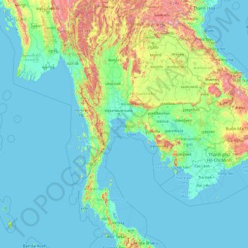 タイ王国の地形図、標高、地勢