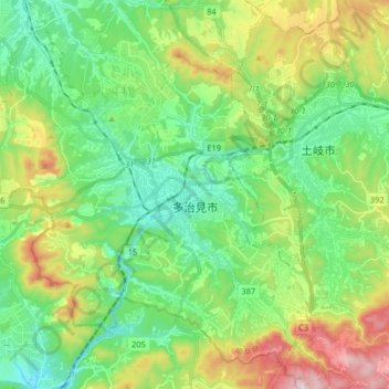多治見市の地形図、標高、地勢