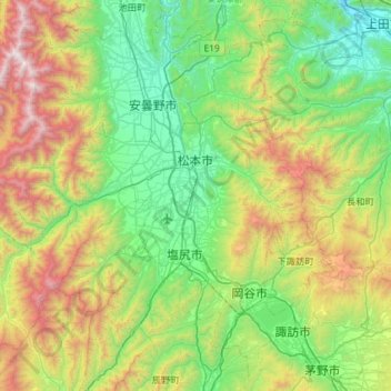 松本市の地形図、標高、地勢