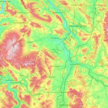 Landkreis Northeimの地形図、標高、地勢