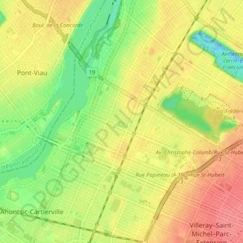 Ahuntsicの地形図、標高、地勢