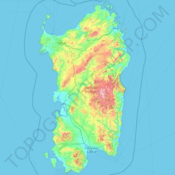 サルデーニャ州の地形図、標高、地勢