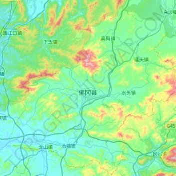 仏岡県の地形図、標高、地勢