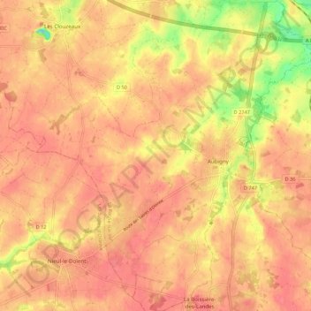 Aubignyの地形図、標高、地勢