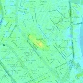 Saucesの地形図、標高、地勢