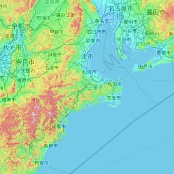 三重県の地形図、標高、地勢
