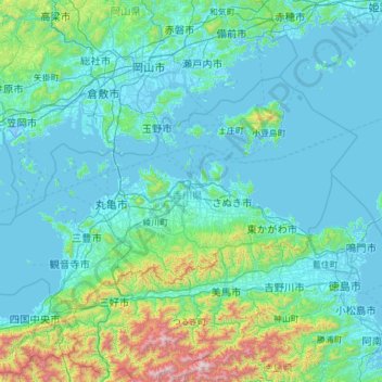 香川県の地形図、標高、地勢