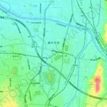 藤井寺市の地形図、標高、地勢