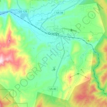 Granbyの地形図、標高、地勢