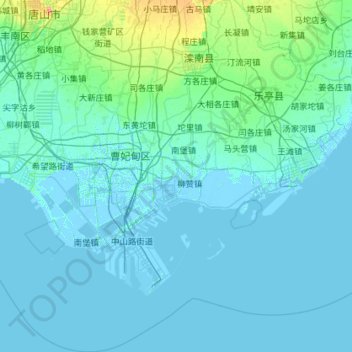 滦南县の地形図、標高、地勢