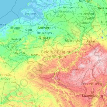 ベルギーの地形図、標高、地勢