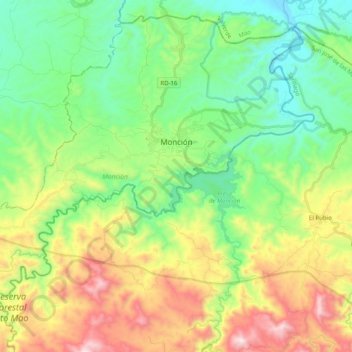 Monciónの地形図、標高、地勢