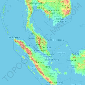 マレーシアの地形図、標高、地勢